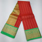Pure Kanjivaram Silk Saree – Dual-Shade Coral Red & Orange-Red with Parrot Green  Korvai Zari Border