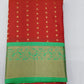 Pure Kanjivaram Silk Saree – Dual-Shade Coral Red & Orange-Red with Parrot Green  Korvai Zari Border