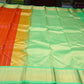 Pure Kanjivaram Silk Saree – Dual-Shade Coral Red & Orange-Red with Parrot Green  Korvai Zari Border
