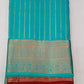 Pure Kanjivaram Handloom Silk Saree in Turquoise Blue with Maroon Pallu and Antique Gold Zari