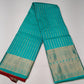Pure Kanjivaram Handloom Silk Saree in Turquoise Blue with Maroon Pallu and Antique Gold Zari