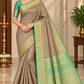 Pure Kanjivaram Handloom Silk Saree in Taupe Grey with Mint Green & Antique Gold Zari