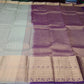 Pure Kanjivaram Handloom Silk Saree in Muted Taupe Grey with Deep Purple Pallu and Antique Gold Zari