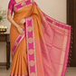 Pure Kanjivaram Handloom Dual-Shade Silk Saree in Copper Rust Orange with Rani Pink Pallu & Antique Gold Zari