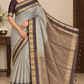 Pure Kanjivaram Handloom Silk Saree in Smoky Grey with Dark Coffee Brown Pallu and Antique Gold Zari