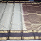 Pure Kanjivaram Handloom Silk Saree in Smoky Grey with Dark Coffee Brown Pallu and Antique Gold Zari