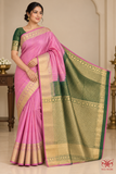 Pure Kanjivaram Handloom Magenta Pink Silk Saree with Antique Gold Zari