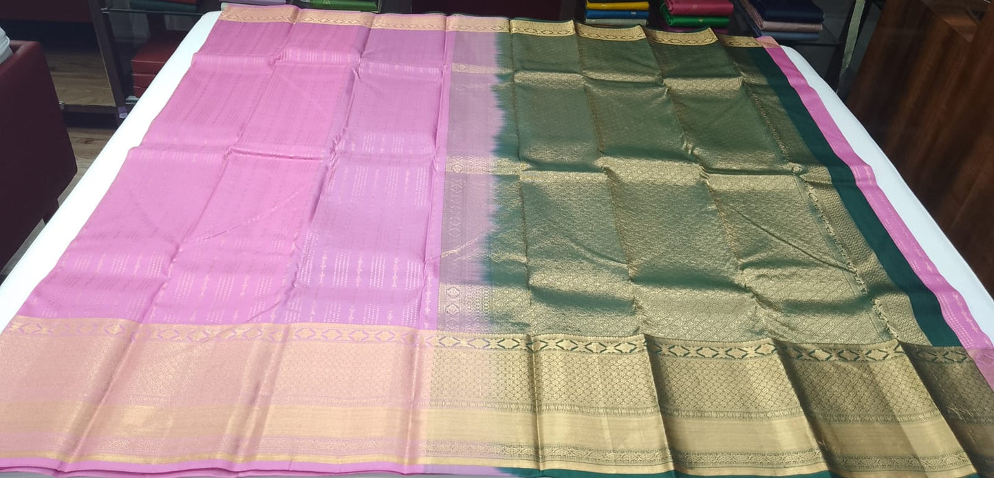 Pure Kanjivaram Handloom Magenta Pink Silk Saree with Antique Gold Zari