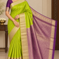 Pure Kanjivaram Handloom Lime Green & Deep Plum Purple Dual-Shade Silk Saree