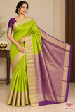 Pure Kanjivaram Handloom Lime Green & Deep Plum Purple Dual-Shade Silk Saree