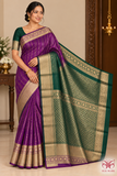 Pure Kanjivaram Handloom Purple & Bottle Green  Silk Saree