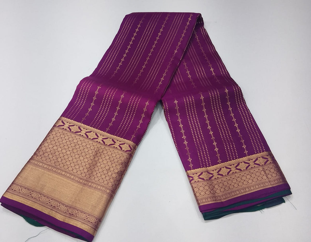 Pure Kanjivaram Handloom Purple & Bottle Green  Silk Saree