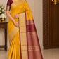 Mustard Yellow & Wine Maroon Dual Shade Pure Kanjivaram Silk Saree