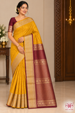 Mustard Yellow & Wine Maroon Dual Shade Pure Kanjivaram Silk Saree