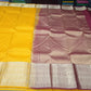 Mustard Yellow & Wine Maroon Dual Shade Pure Kanjivaram Silk Saree