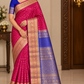 Pure Kanjivaram Silk Saree - Rani Pink with Royal Blue Pallu & Antique Gold Zari