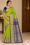 Pure Kanjivaram Handloom Parrot Green & Navy Blue Silk Saree