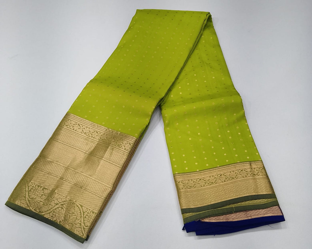 Pure Kanjivaram Handloom Parrot Green & Navy Blue Silk Saree