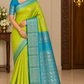 Lime Green & Turquoise Teal Pure Handloom Soft Silk Saree