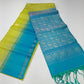 Lime Green & Turquoise Teal Pure Handloom Soft Silk Saree