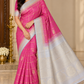 Pure Handloom Soft Silk Saree – Rani Pink & Ice Blue-Silver with Gold Zari Checks