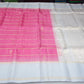 Pure Handloom Soft Silk Saree – Rani Pink & Ice Blue-Silver with Gold Zari Checks