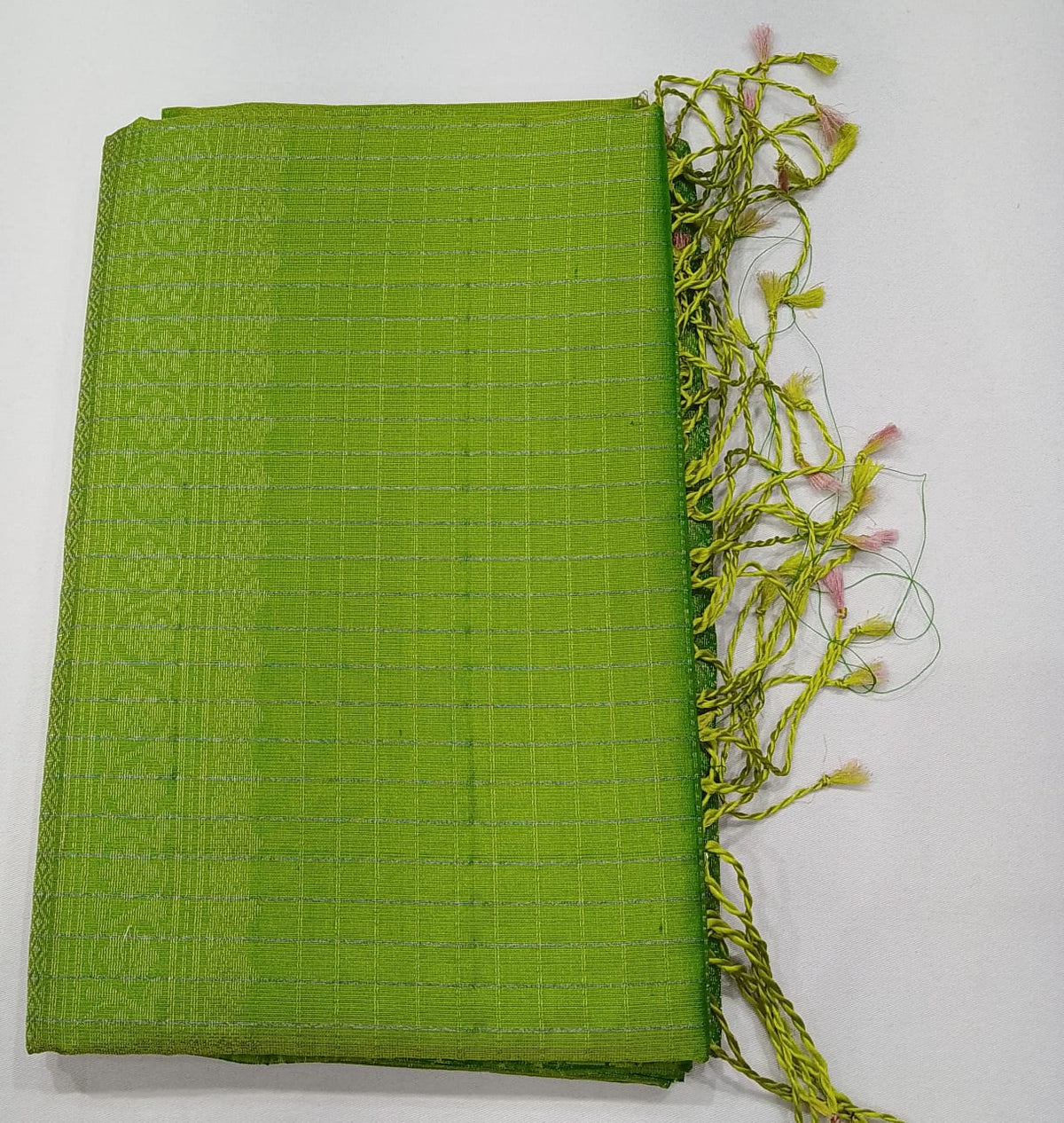 Pure Handloom Soft Silk Dual Shade Saree – Lime Green & Parrot Green with Silver Zari