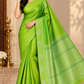 Pure Handloom Soft Silk Dual Shade Saree – Lime Green & Parrot Green with Silver Zari