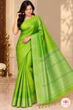 Pure Handloom Soft Silk Dual Shade Saree – Lime Green & Parrot Green with Silver Zari