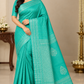 Pure Handloom Soft Silk Saree in Vibrant Turquoise Teal with Silver Zari