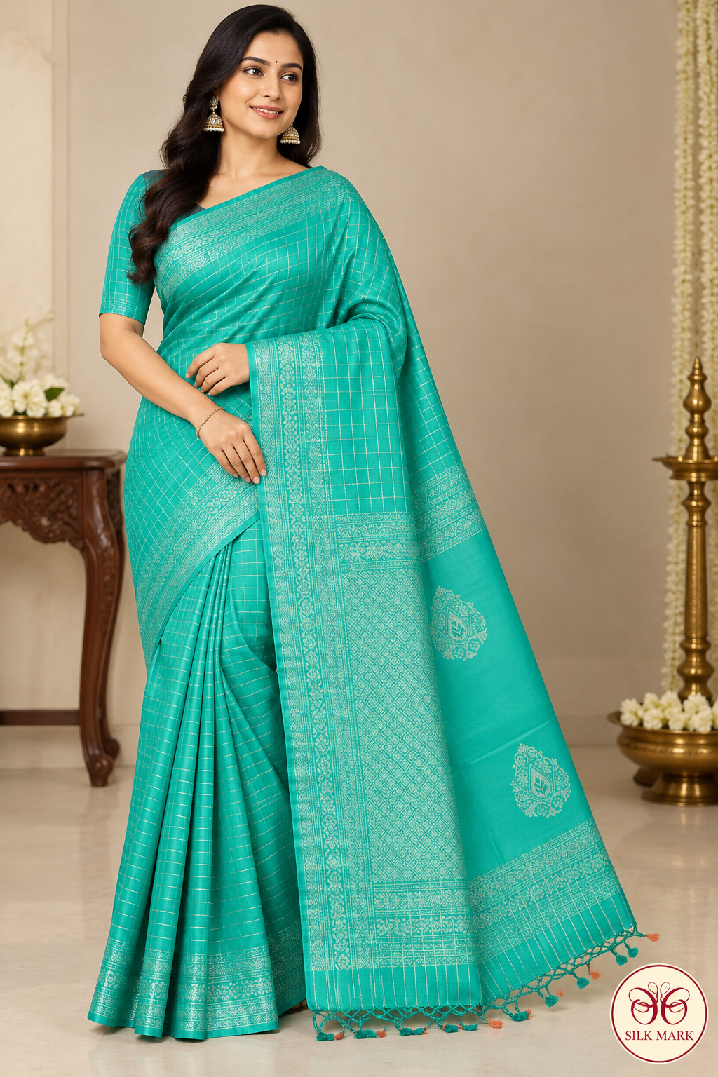 Pure Handloom Soft Silk Saree in Vibrant Turquoise Teal with Silver Zari