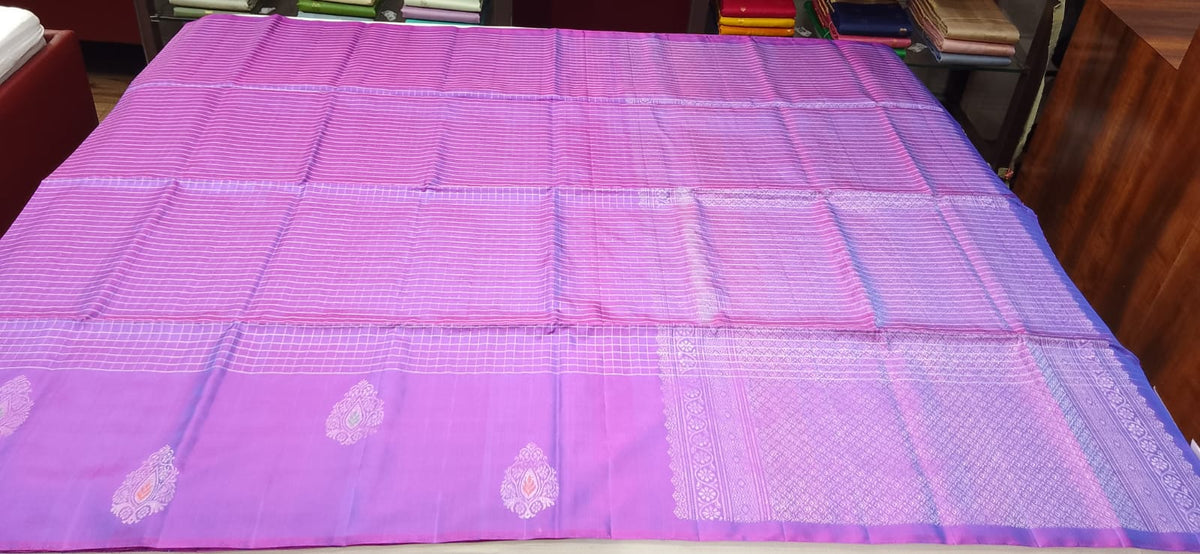 Pure Handloom Soft Silk Saree in Rich Purple & Magenta with Silver Zari