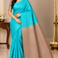 Pure Handloom Soft Silk Saree in Turquoise Blue with Taupe Beige Pallu