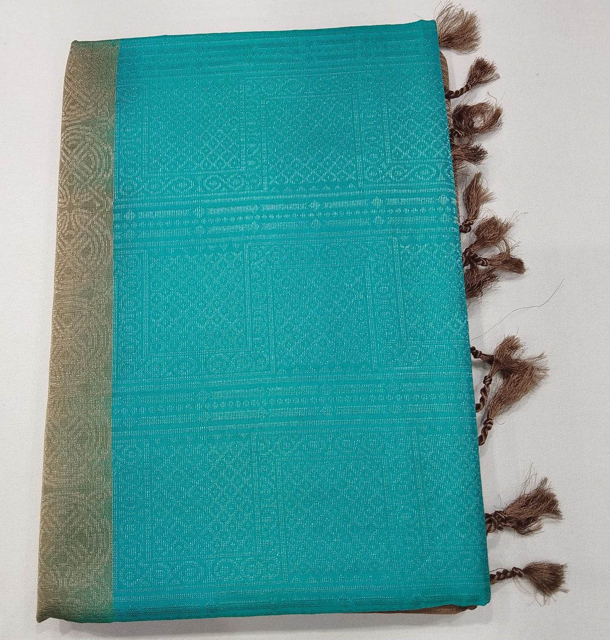 Pure Handloom Soft Silk Saree in Turquoise Blue with Taupe Beige Pallu