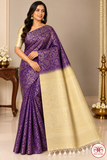 Pure Handloom Soft Silk Saree in Royal Purple with Soft Golden Pallu