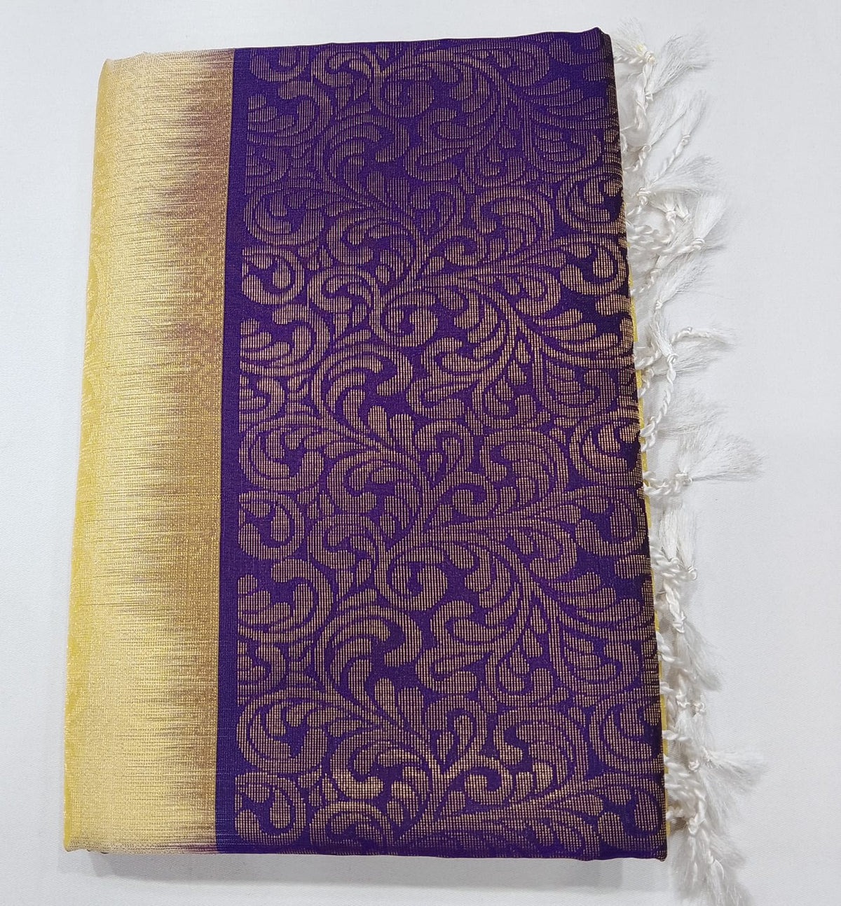 Pure Handloom Soft Silk Saree in Royal Purple with Soft Golden Pallu