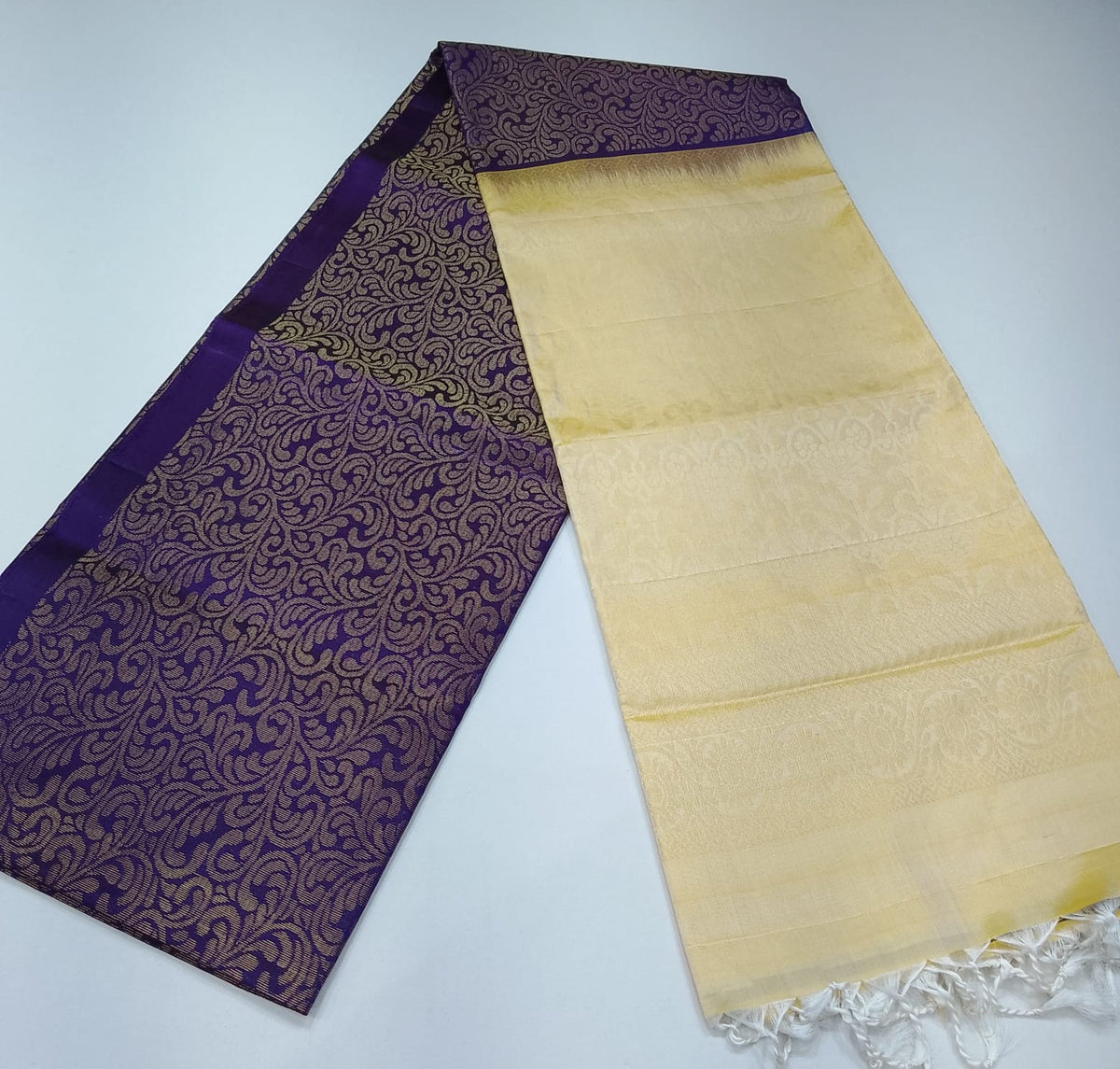 Pure Handloom Soft Silk Saree in Royal Purple with Soft Golden Pallu