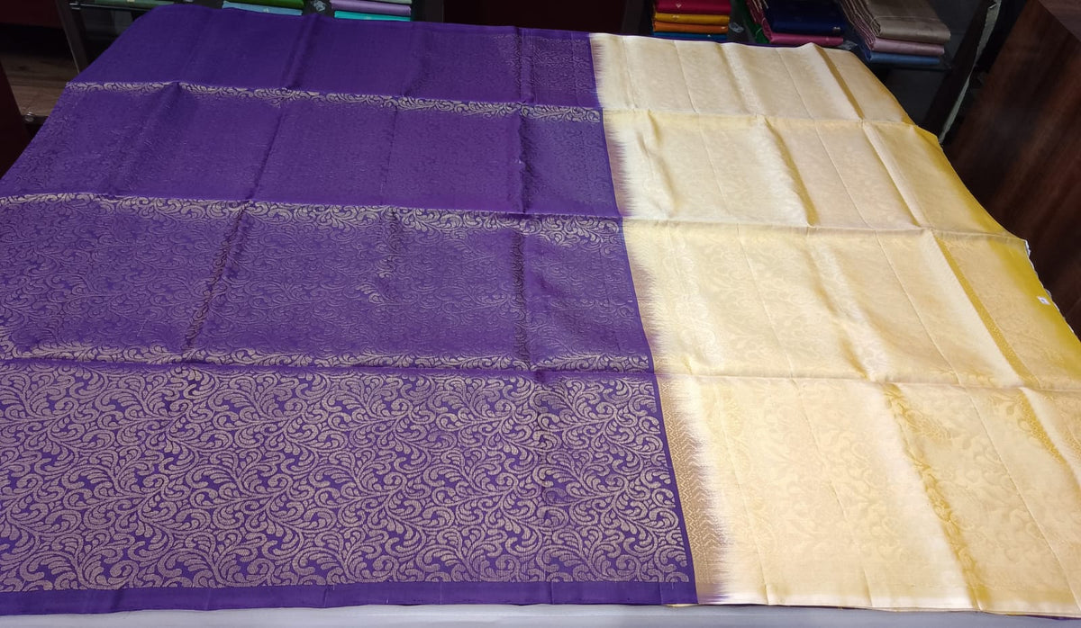 Pure Handloom Soft Silk Saree in Royal Purple with Soft Golden Pallu