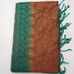 Pure Handloom Soft Silk Borderless Saree in Copper Brown & Turquoise Blue