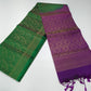 Pure Handloom Soft Silk Emerald Green & Purple Saree with Antique Gold Floral Zari