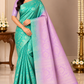 Pure Handloom Soft Silk Borderless Saree in Aqua Turquoise & Lavender Pink