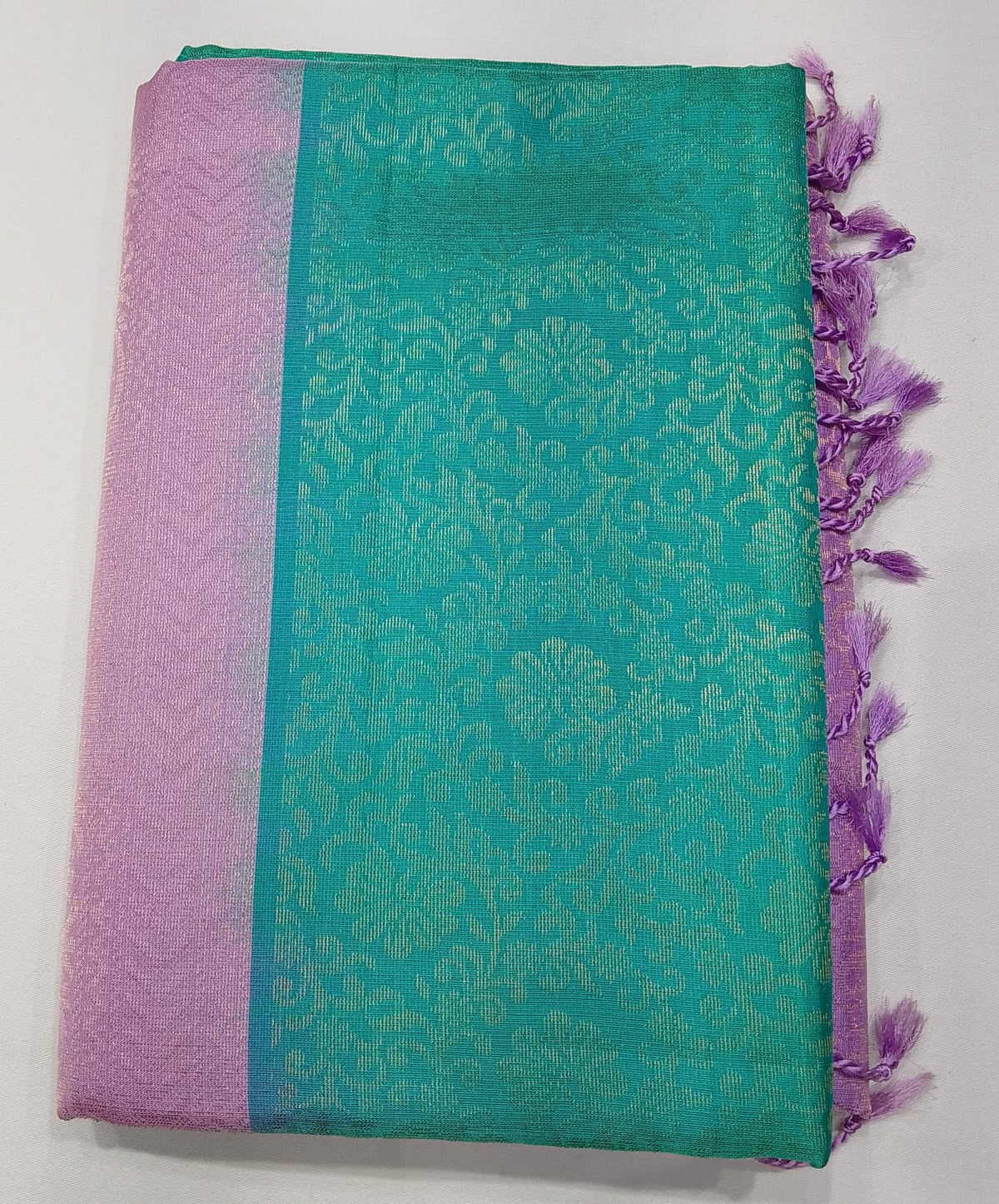 Pure Handloom Soft Silk Borderless Saree in Aqua Turquoise & Lavender Pink