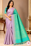 Pure Handloom Soft Silk Pastel Lavender & Turquoise Blue-Green Saree
