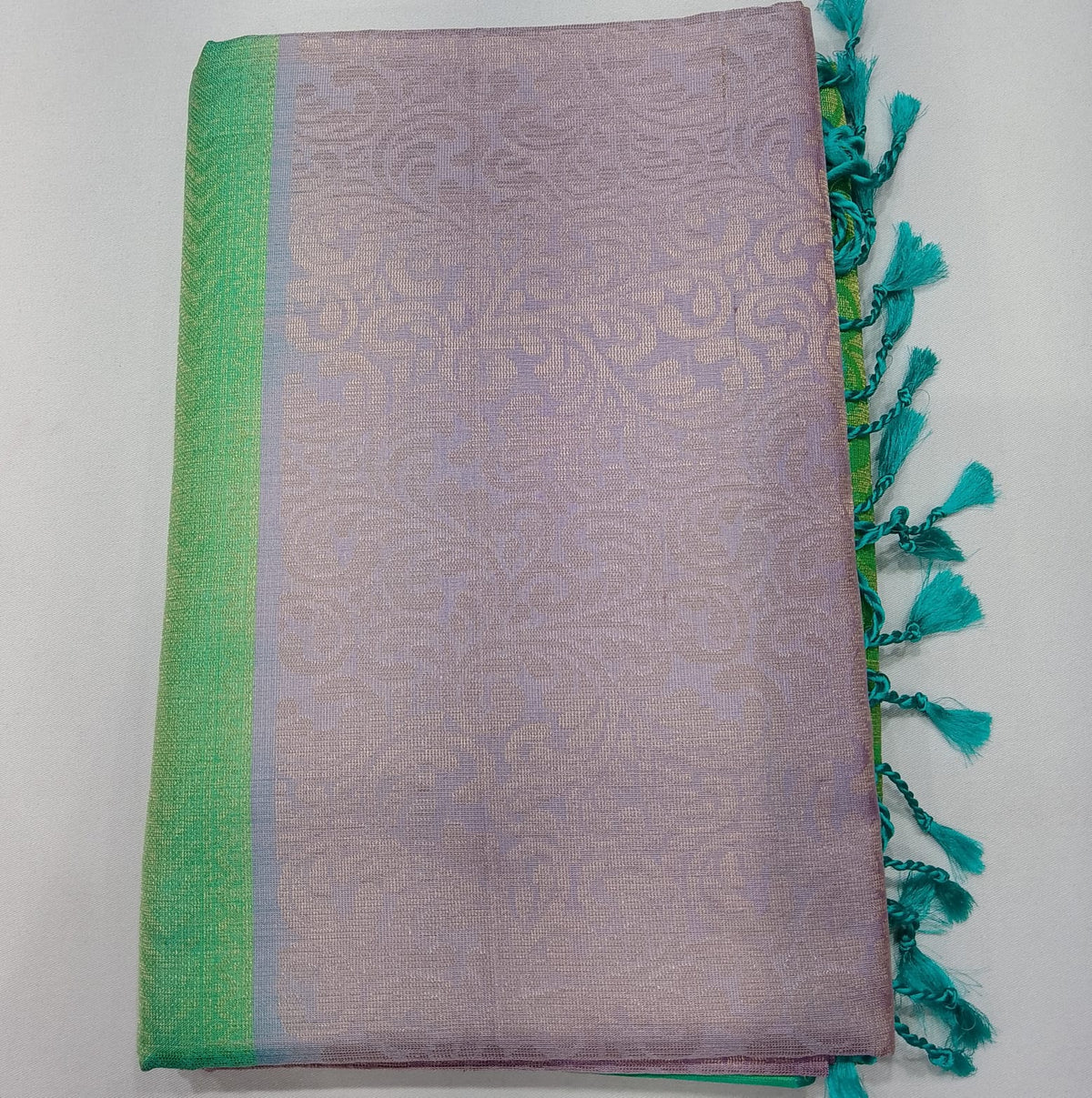 Pure Handloom Soft Silk Pastel Lavender & Turquoise Blue-Green Saree