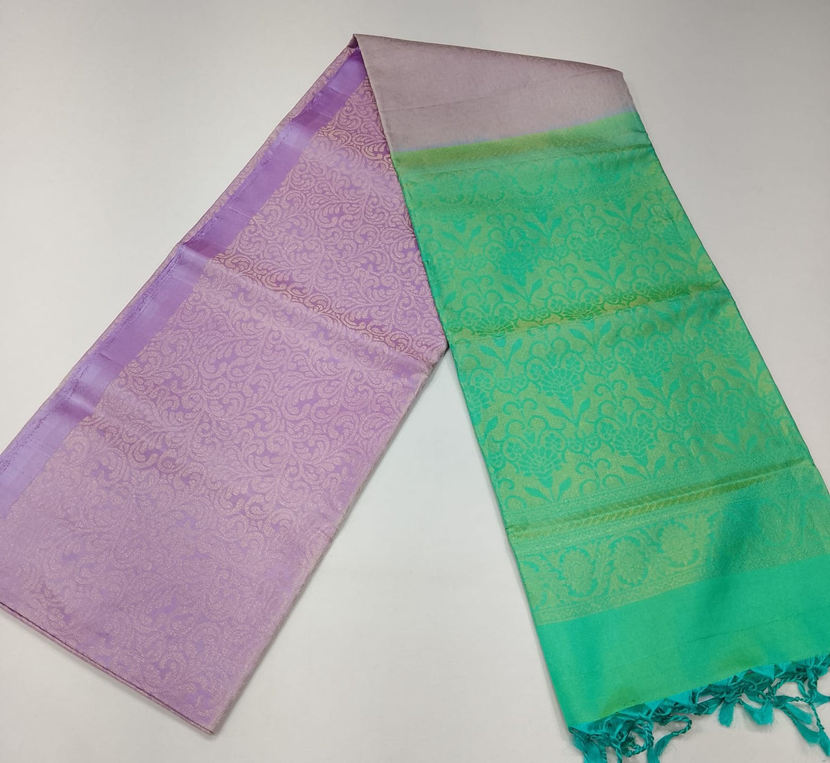 Pure Handloom Soft Silk Pastel Lavender & Turquoise Blue-Green Saree