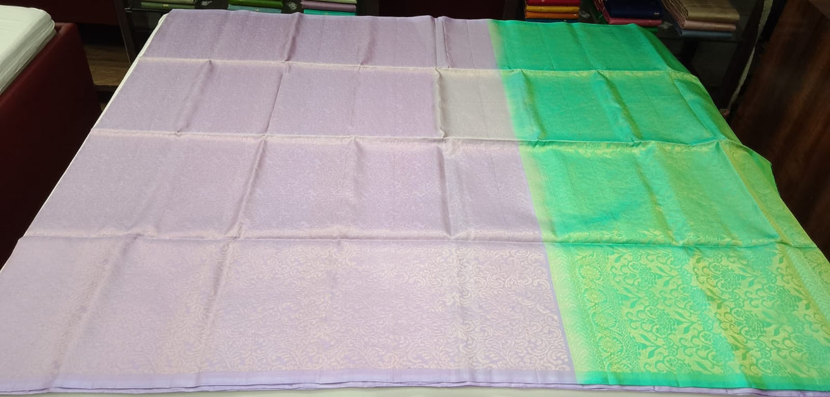Pure Handloom Soft Silk Pastel Lavender & Turquoise Blue-Green Saree