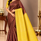 Pure Handloom Soft Silk Deep Wine Maroon & Turmeric Yellow Borderless Saree