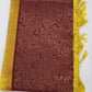 Pure Handloom Soft Silk Deep Wine Maroon & Turmeric Yellow Borderless Saree