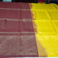 Pure Handloom Soft Silk Deep Wine Maroon & Turmeric Yellow Borderless Saree