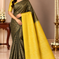 Pure Handloom Soft Silk Saree – Deep Olive Green & Mustard Yellow with Antique Gold Floral Paisley Weave